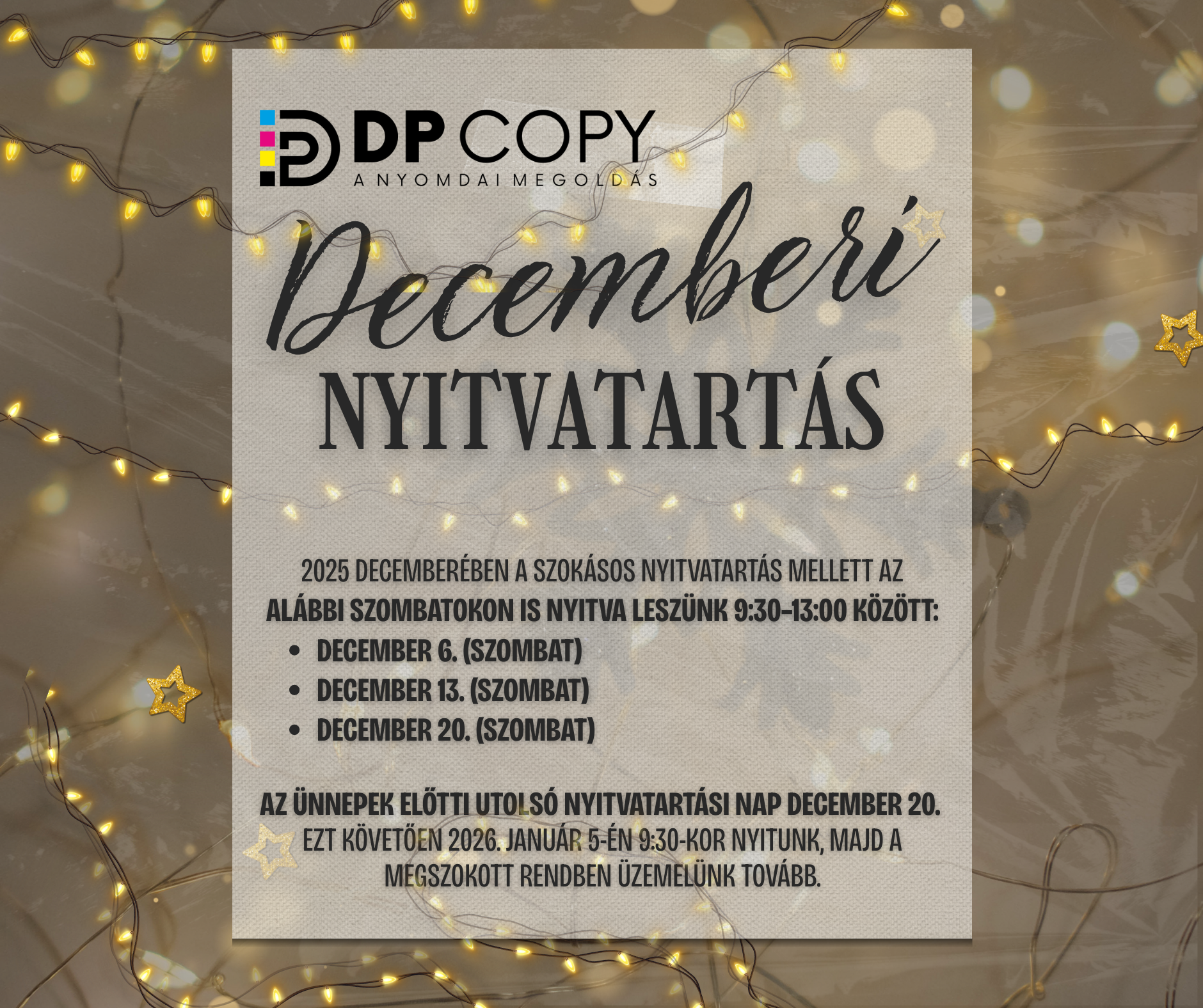 Decemberi nyitvatartás